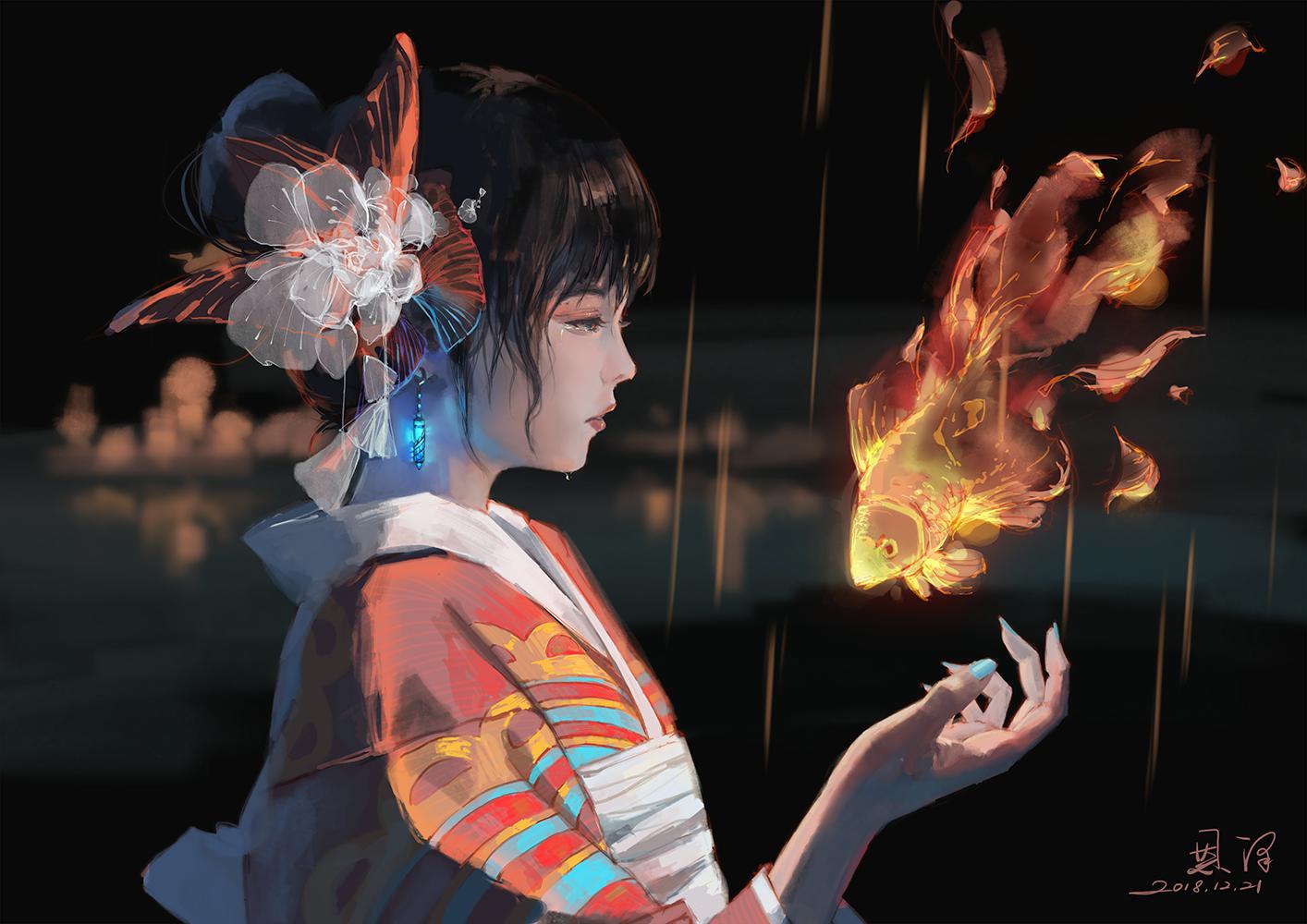 穿浴衣的少女