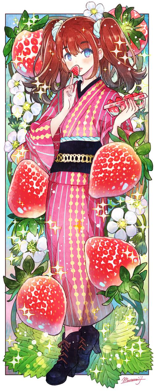 【食用×春天盛开的草莓插画图片壁纸