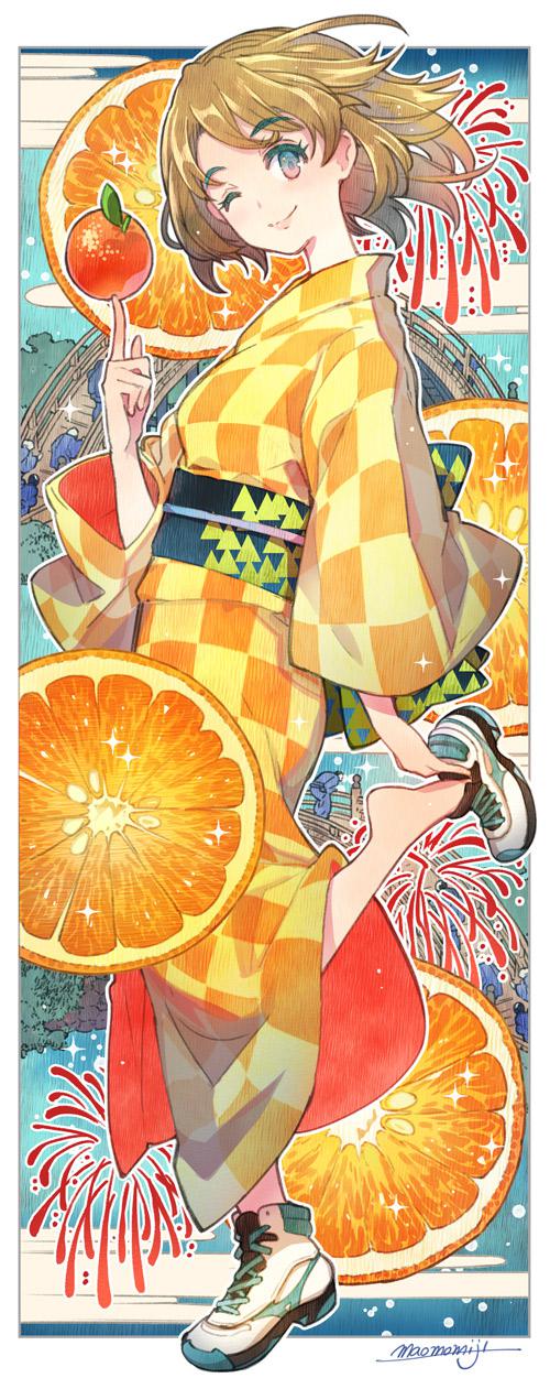 【食用×夏花火橙色插画图片壁纸