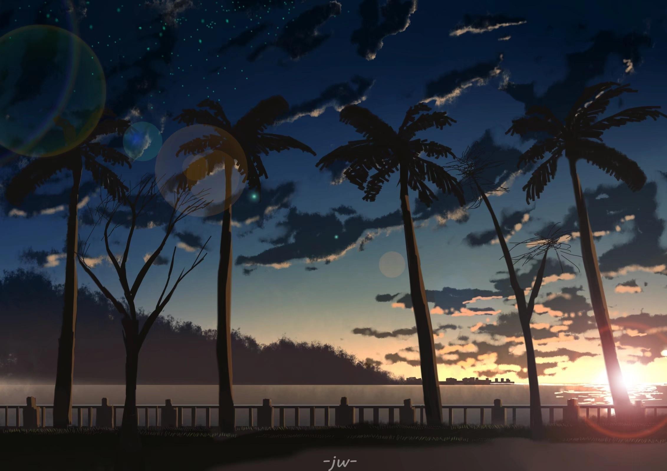 海边街插画图片壁纸