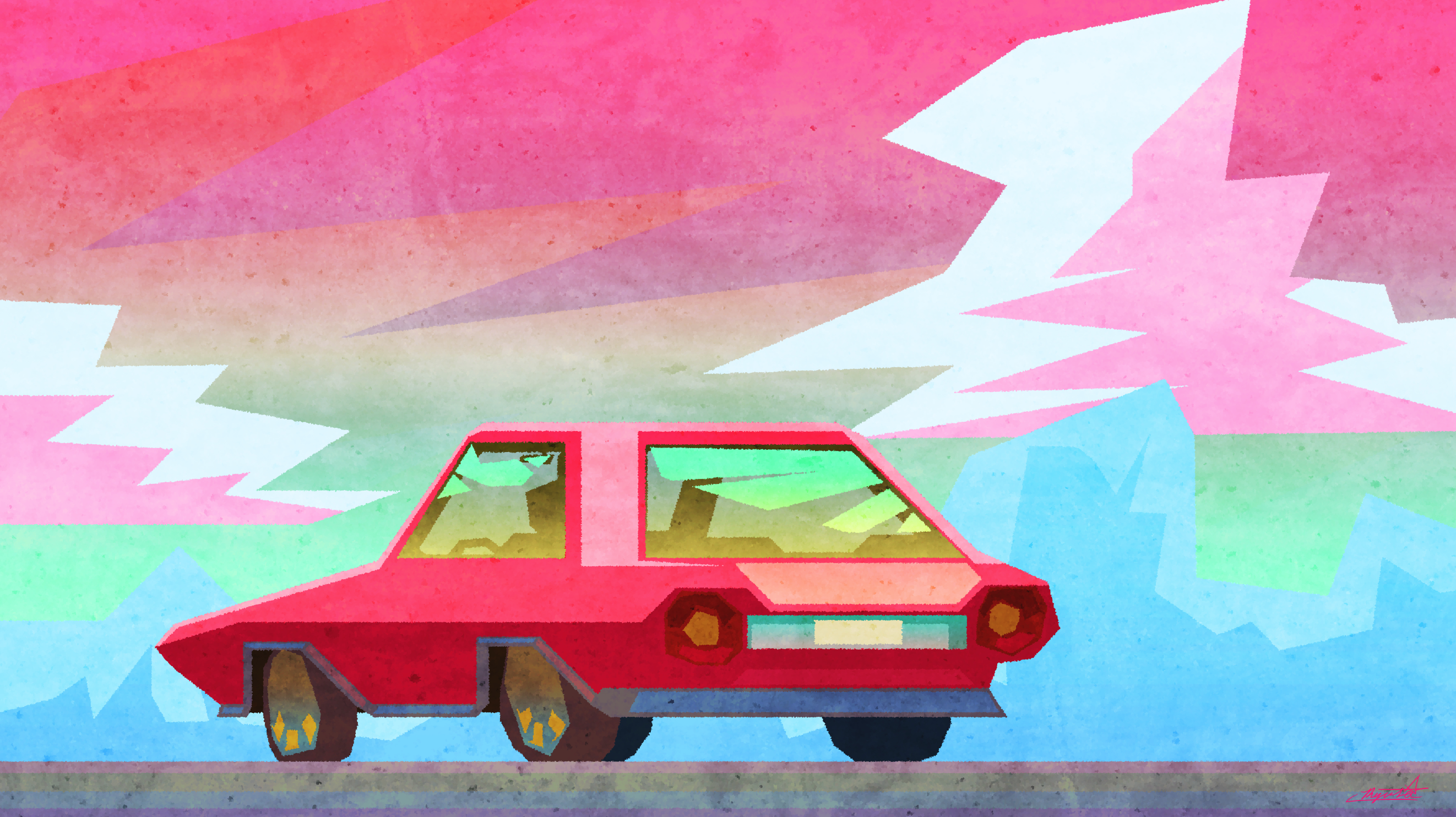 Pink Car插画图片壁纸