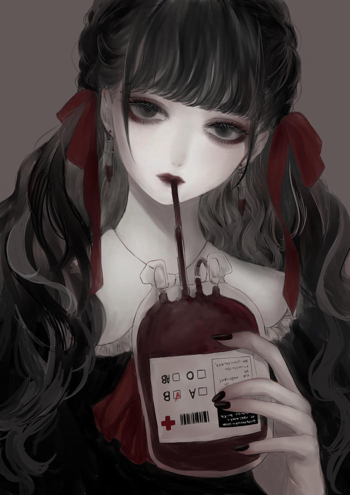 喜欢输血包的吸血鬼女孩插画图片壁纸