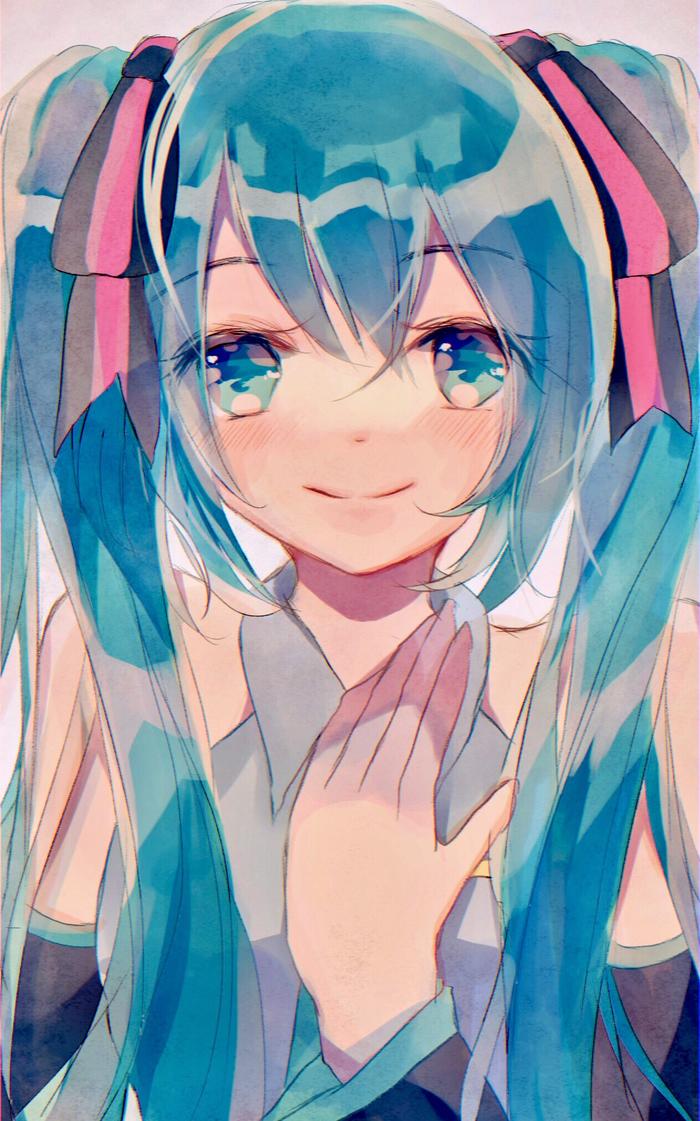 こんばんは、初音ミクです。插画图片壁纸