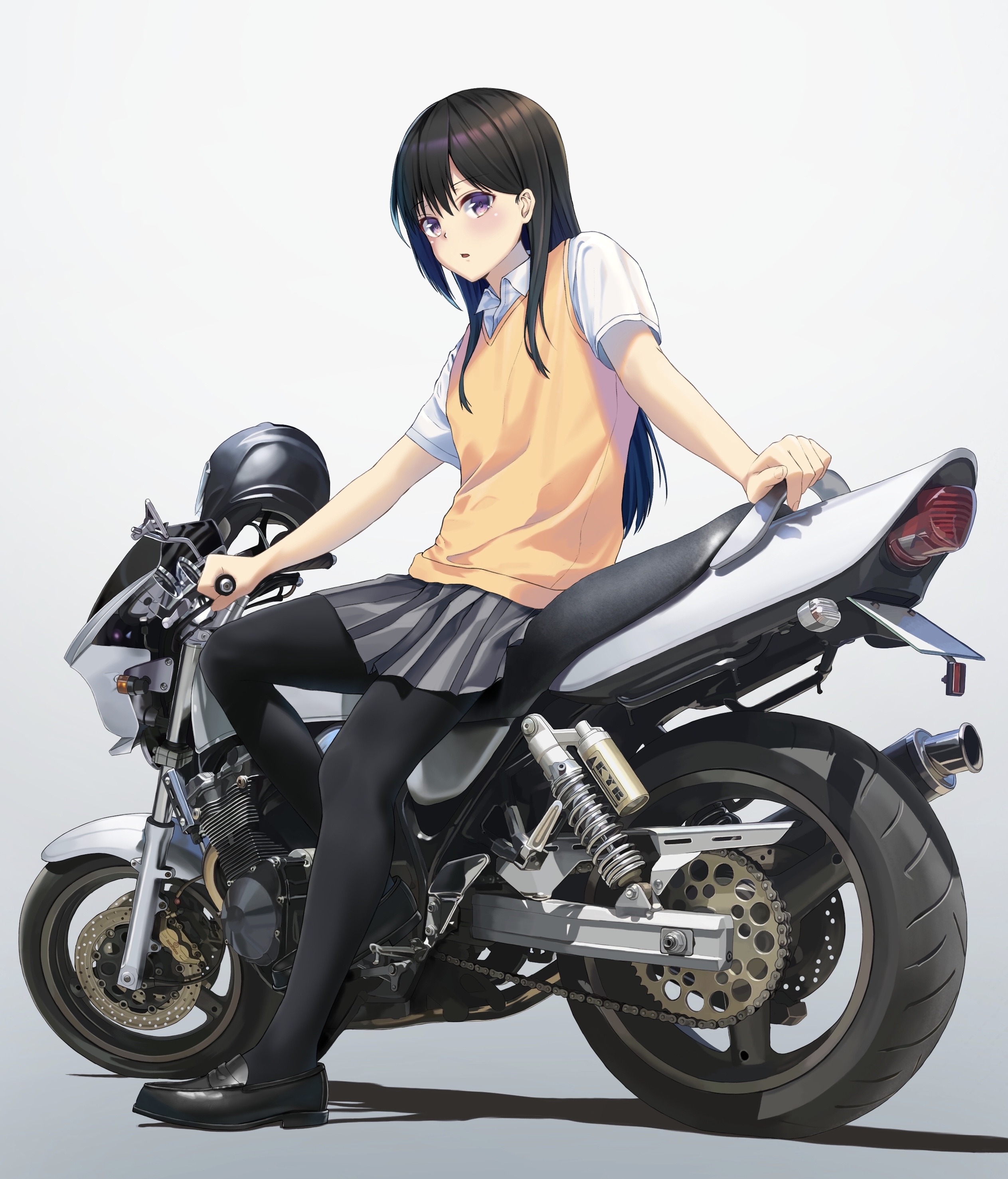 女子高生×バイク插画图片壁纸