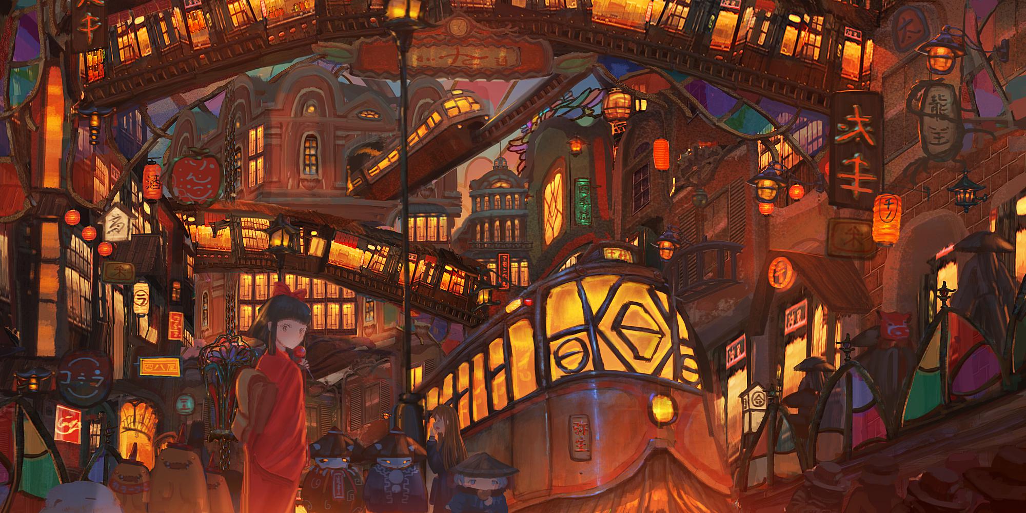 异世界的街道插画图片壁纸