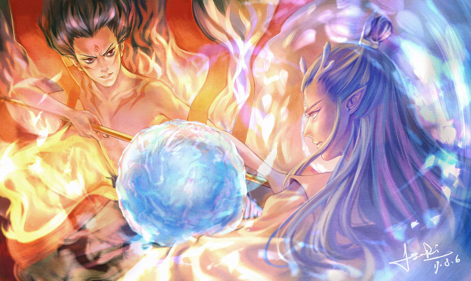 寒冰业火插画图片壁纸