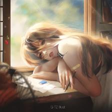 Sleepy girl in the afternoon插画图片壁纸