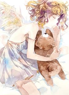 沉睡的天使和布偶插画图片壁纸