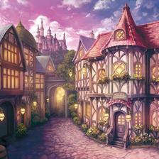魔法世界的城下町插画图片壁纸