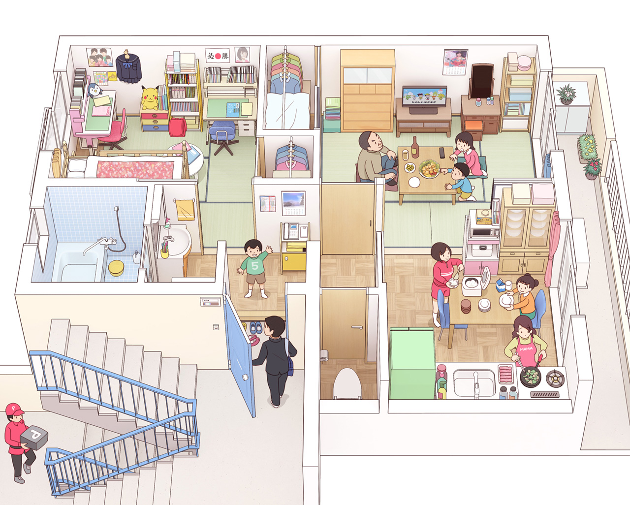 “住宅区的家人”之一插画图片壁纸