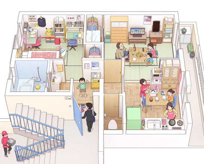 “住宅区的家人”之一插画图片壁纸