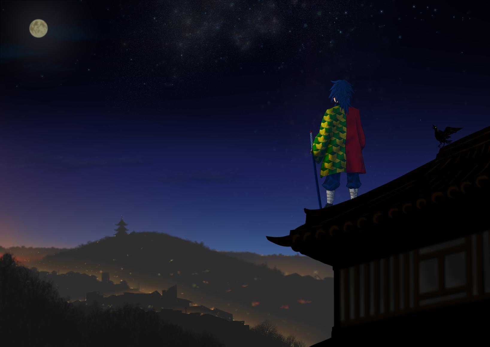 屋顶上的柱子鬼灭之刃横图