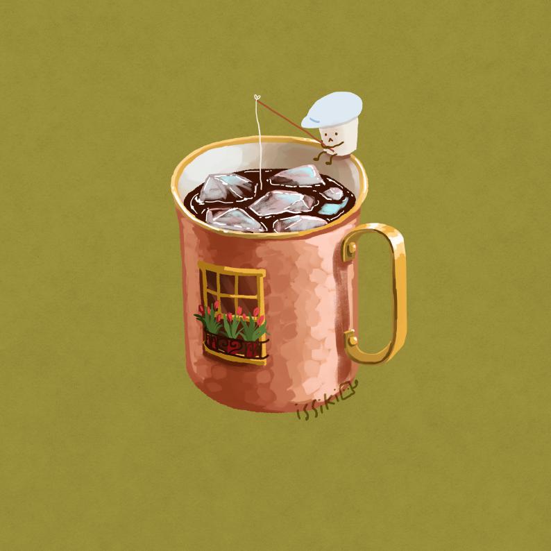 铜制马克杯的冰咖啡插画图片壁纸