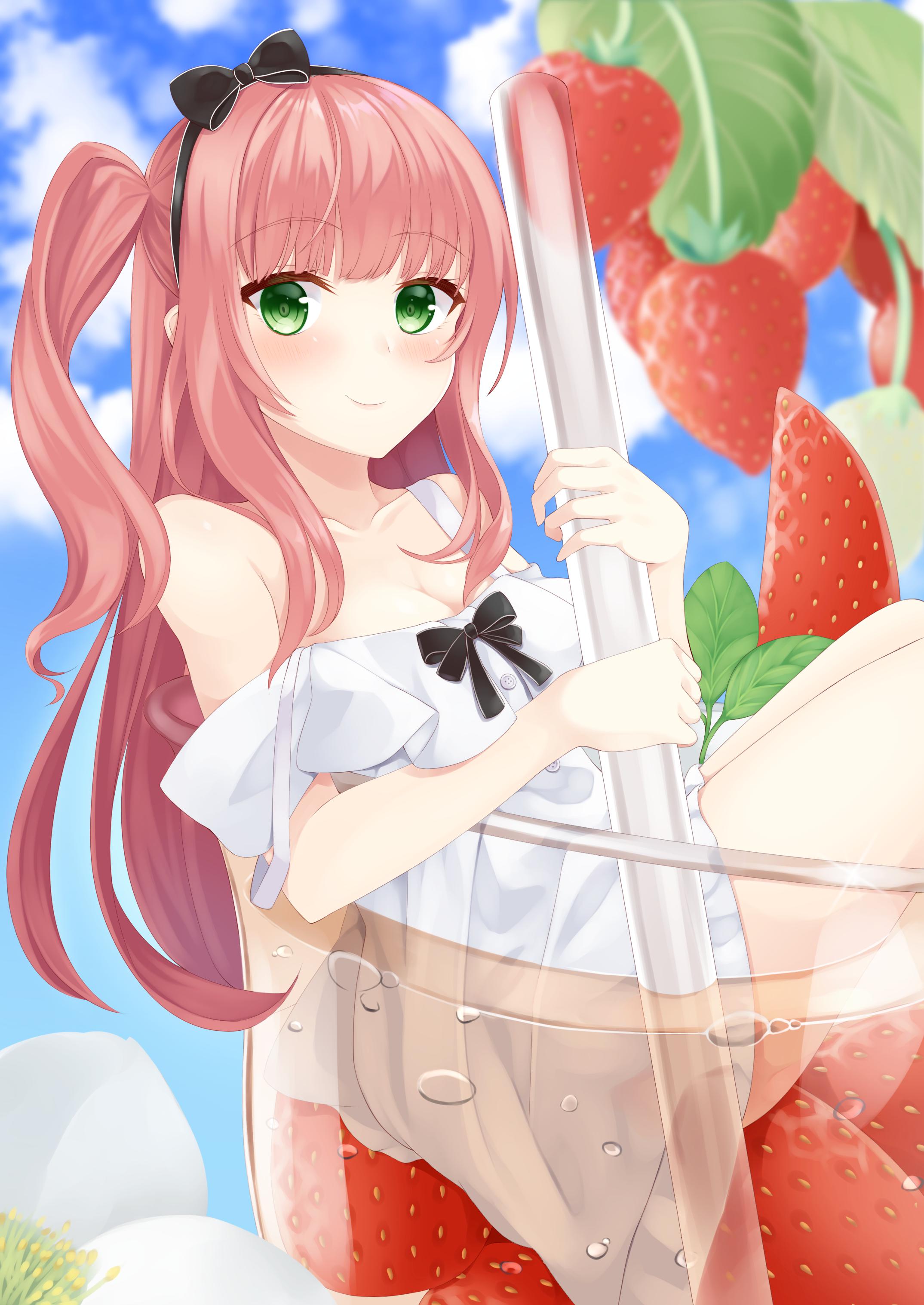 草莓汁插画图片壁纸