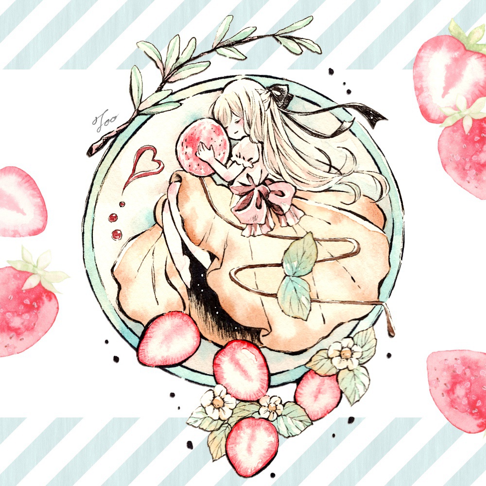 草莓可丽饼/透明水彩化妆（赠品）插画图片壁纸