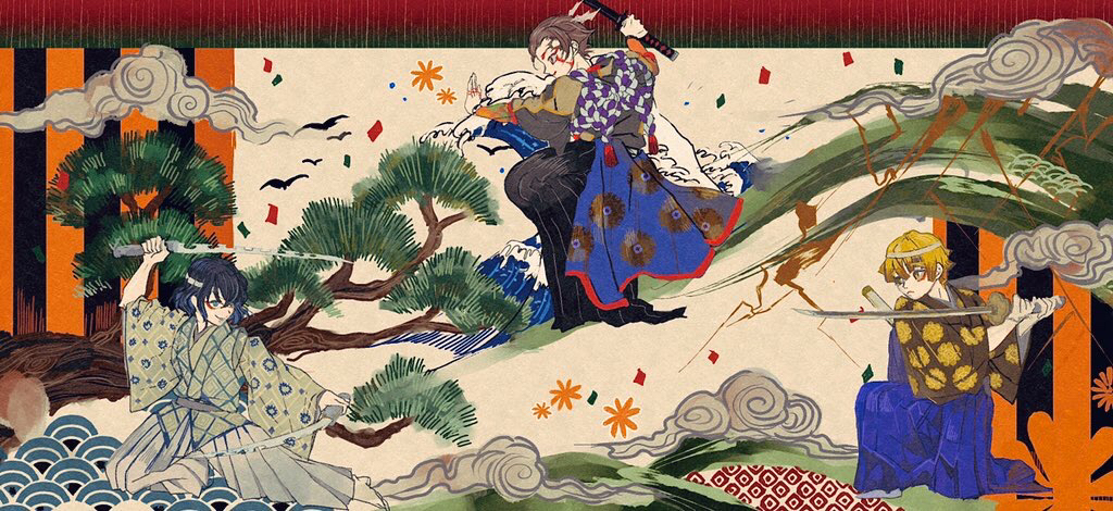 歌舞伎鱼糕队插画图片壁纸