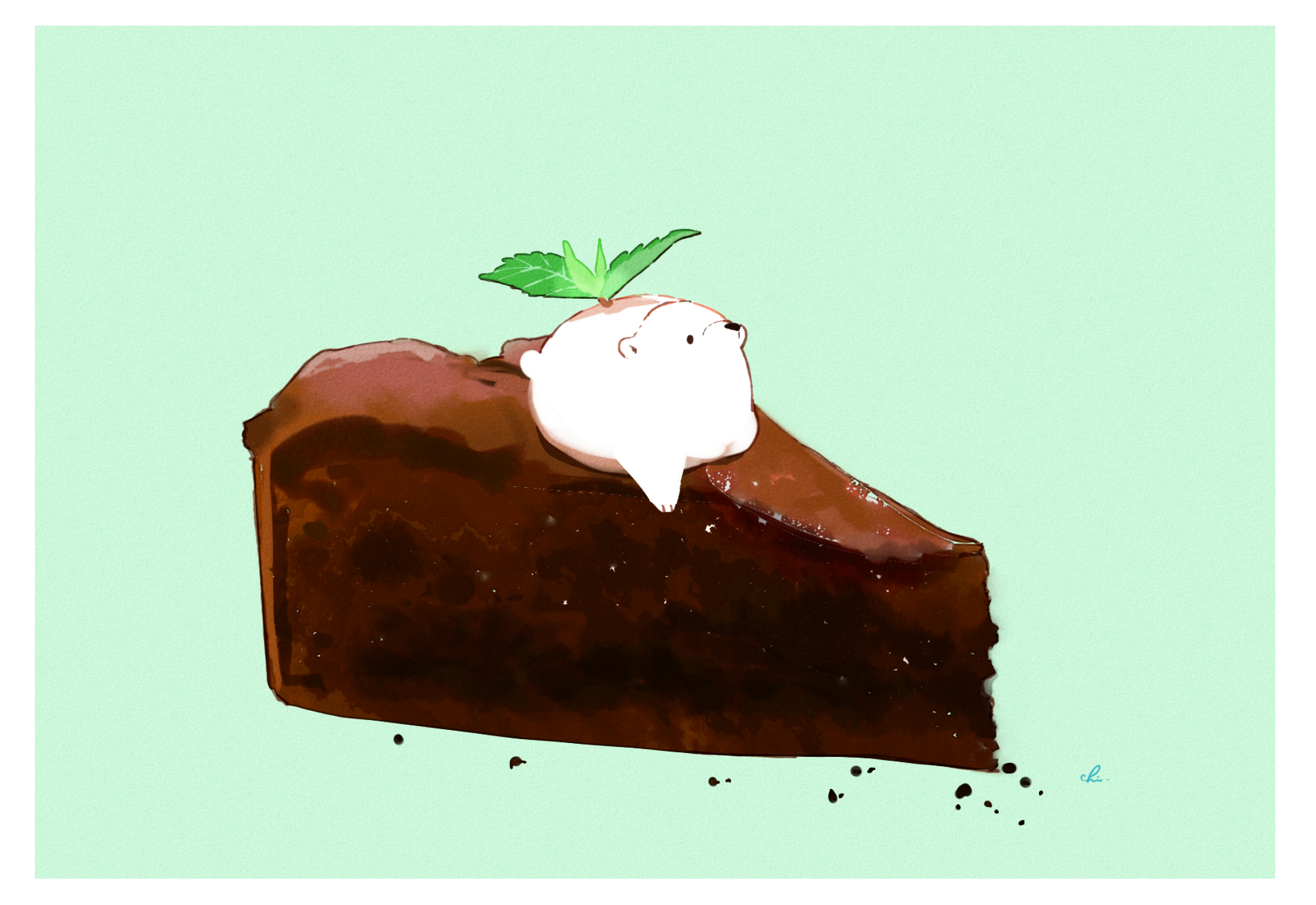 动物品尝巧克力蛋糕插画图片壁纸