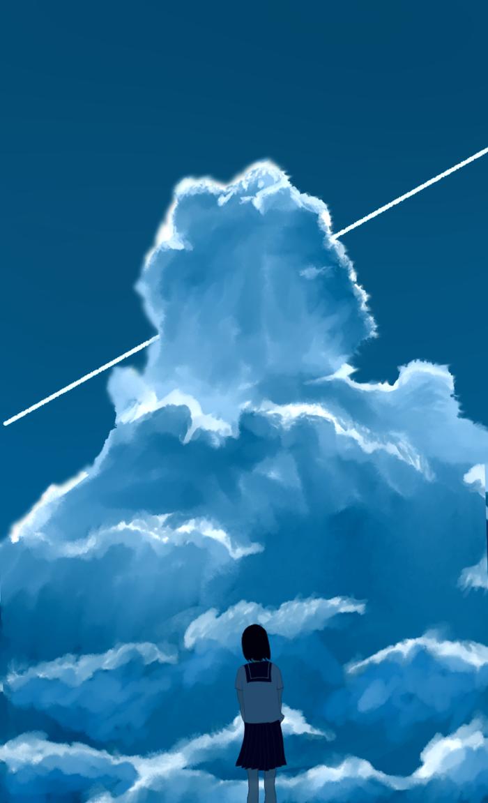 积雨云与少女插画图片壁纸
