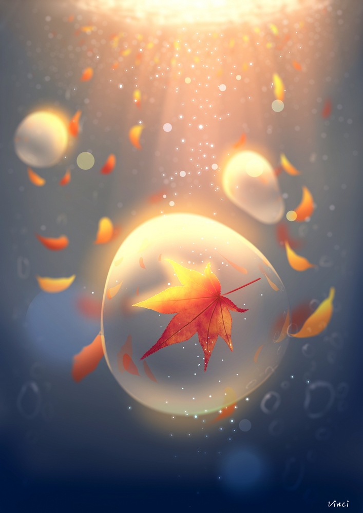 【秋】水中的枫插画图片壁纸