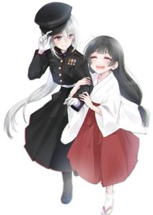 軍服さんと巫女さん插画图片壁纸