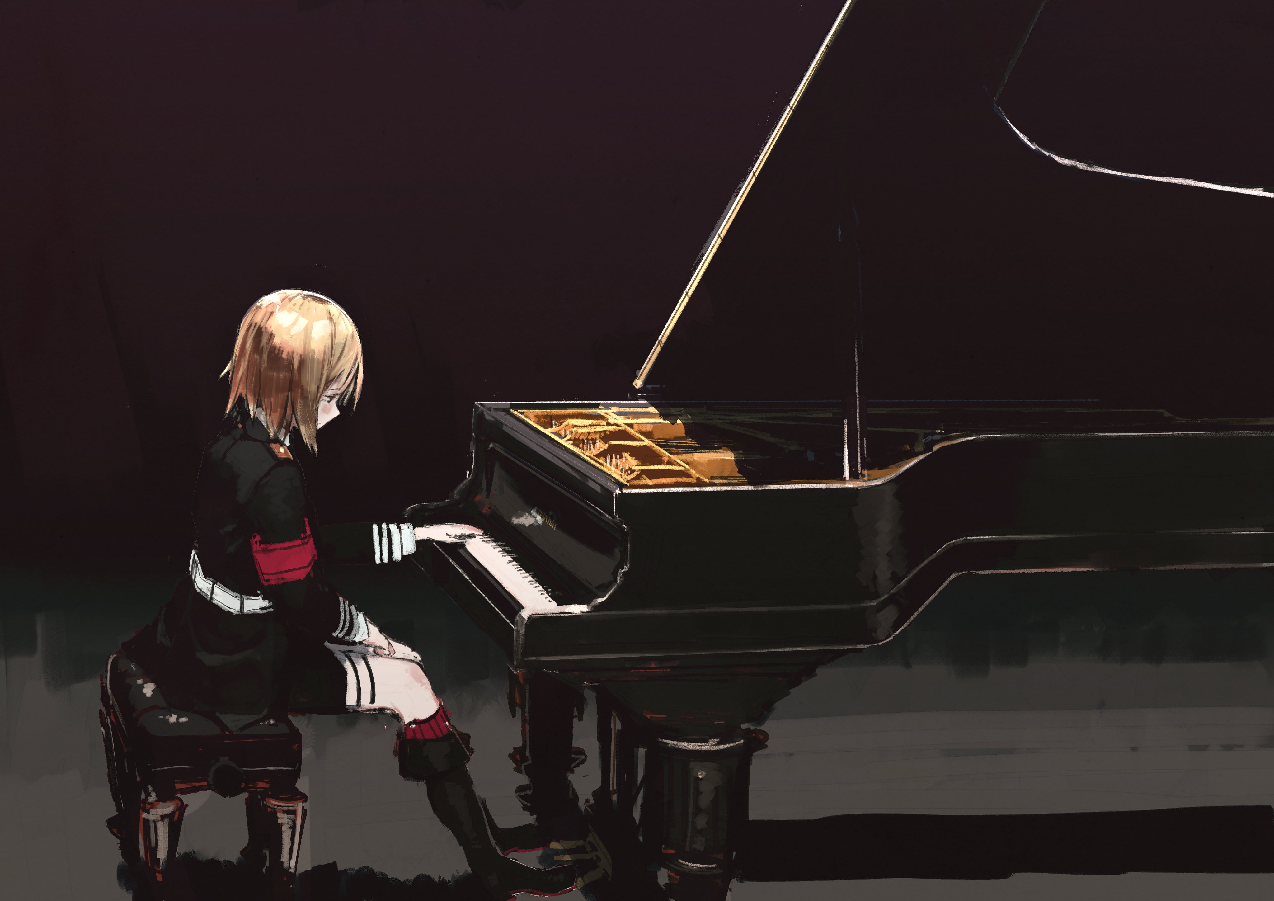 弹钢琴的MP40插画图片壁纸