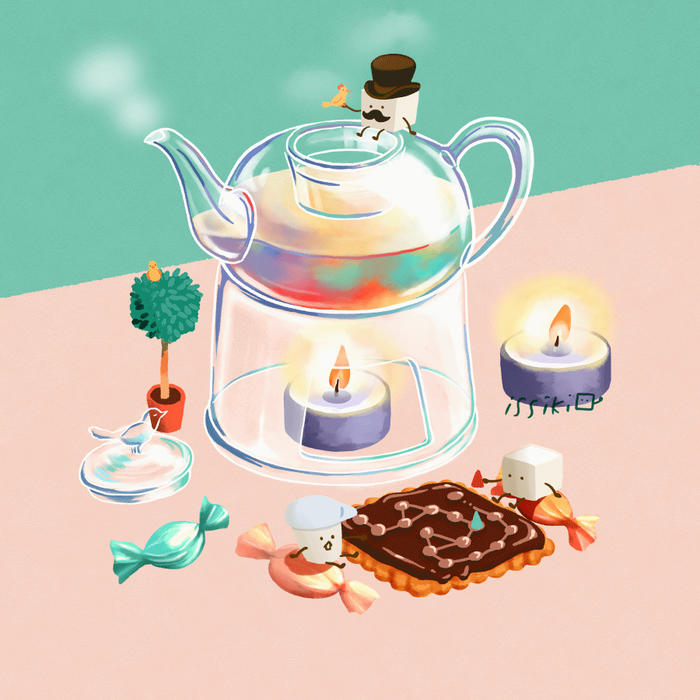 茶壶暖炉插画图片壁纸