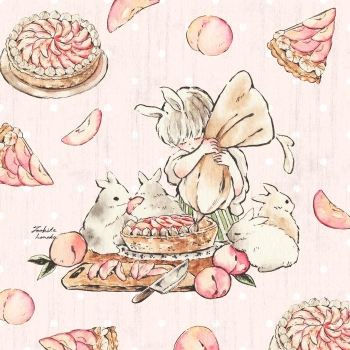 桃子蛋挞插画图片壁纸