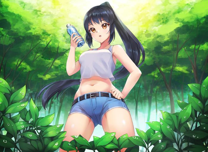 A sporty girl in the forest插画图片壁纸