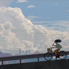 “夏天是入道云，冰上自行车，坡道。”插画图片壁纸