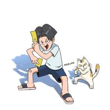 boy shaman and cat插画图片壁纸