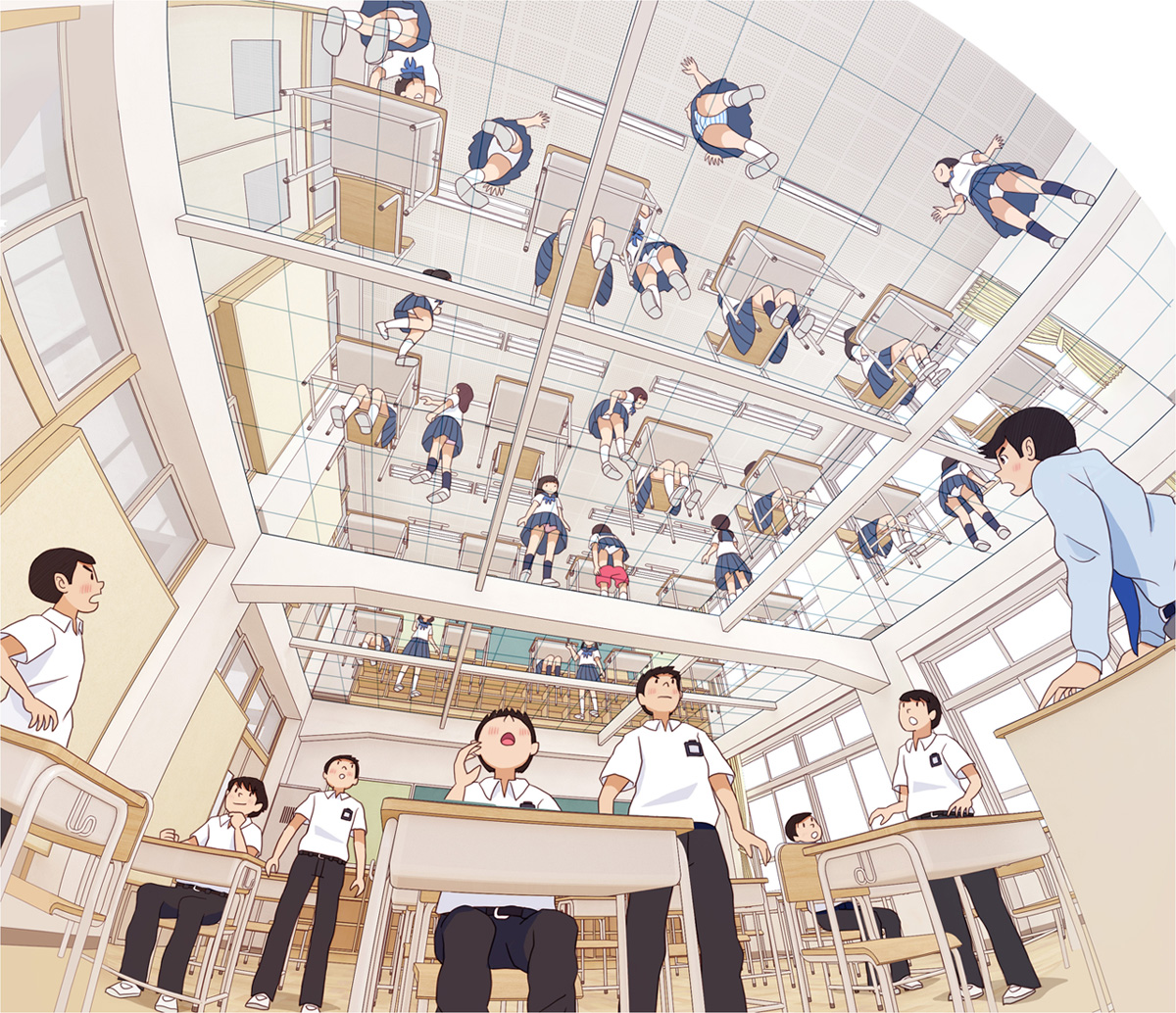 【妄想系列】如果教室的地板是玻璃的话插画图片壁纸