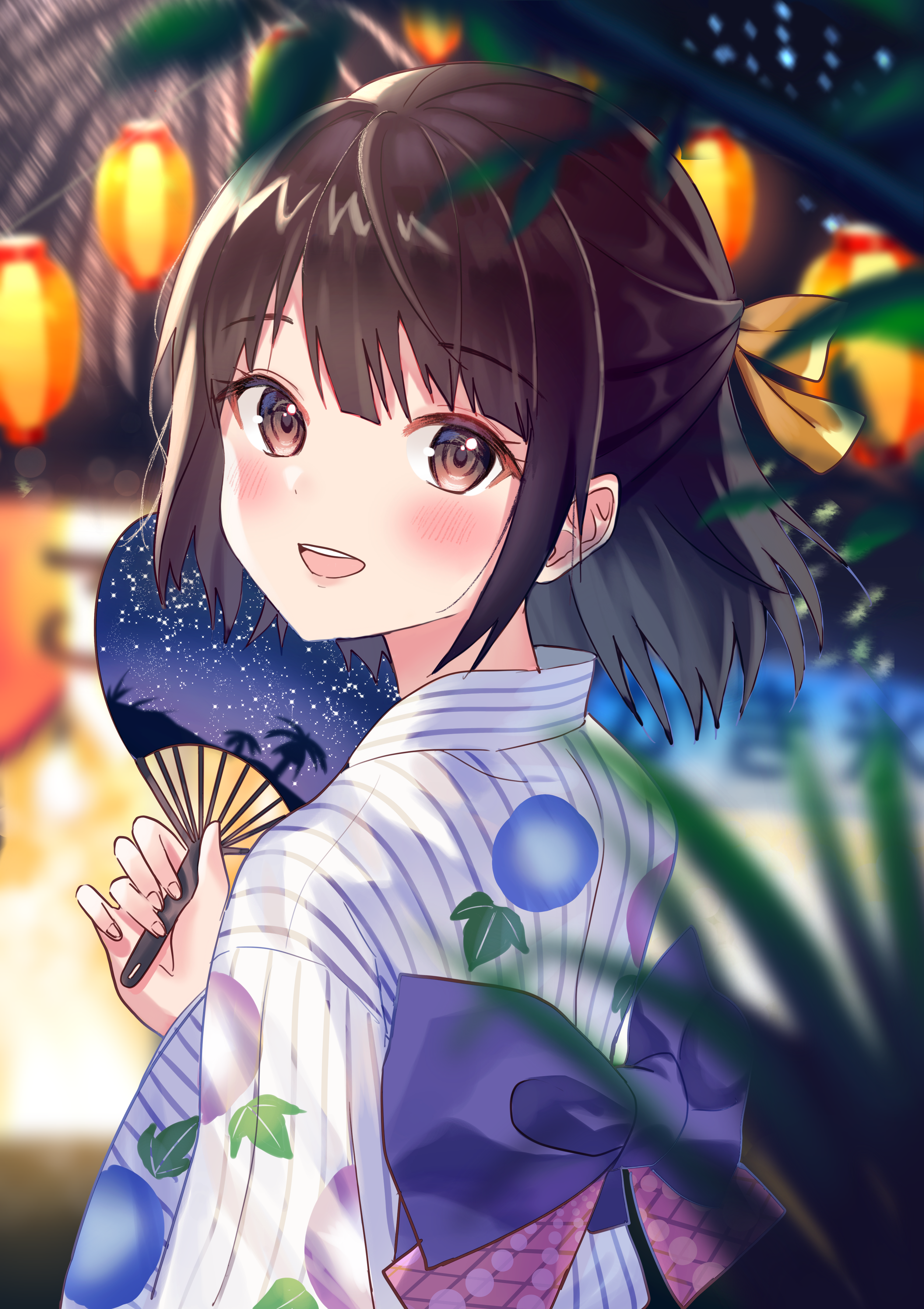 很漂亮呢 Pixiv高校生イラコン 原创 女孩子 浴衣 夏祭 花火 画师通