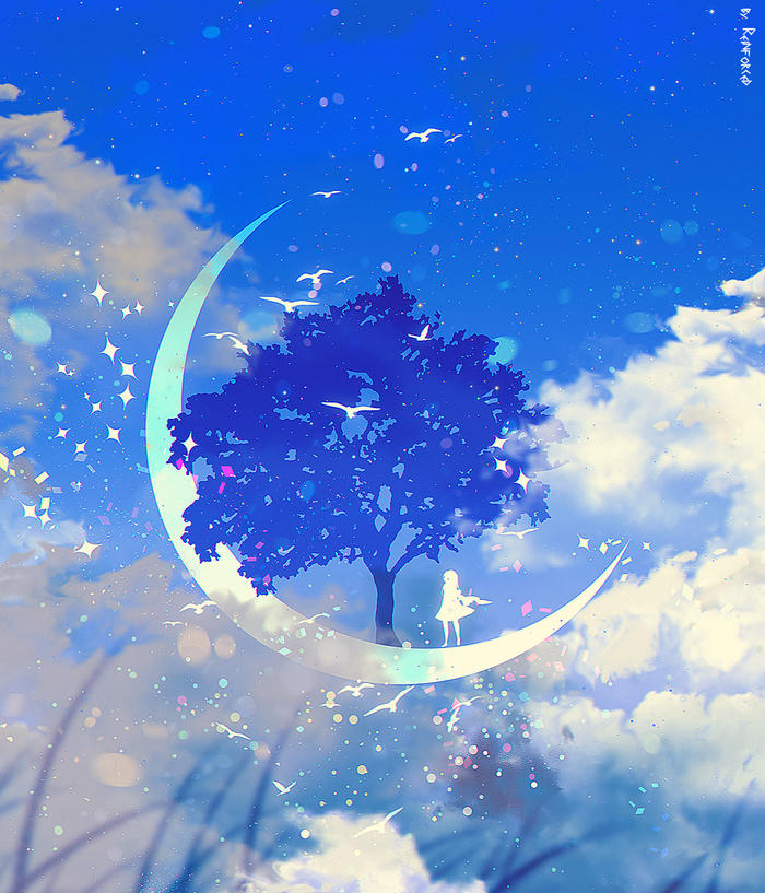 moon tree插画图片壁纸
