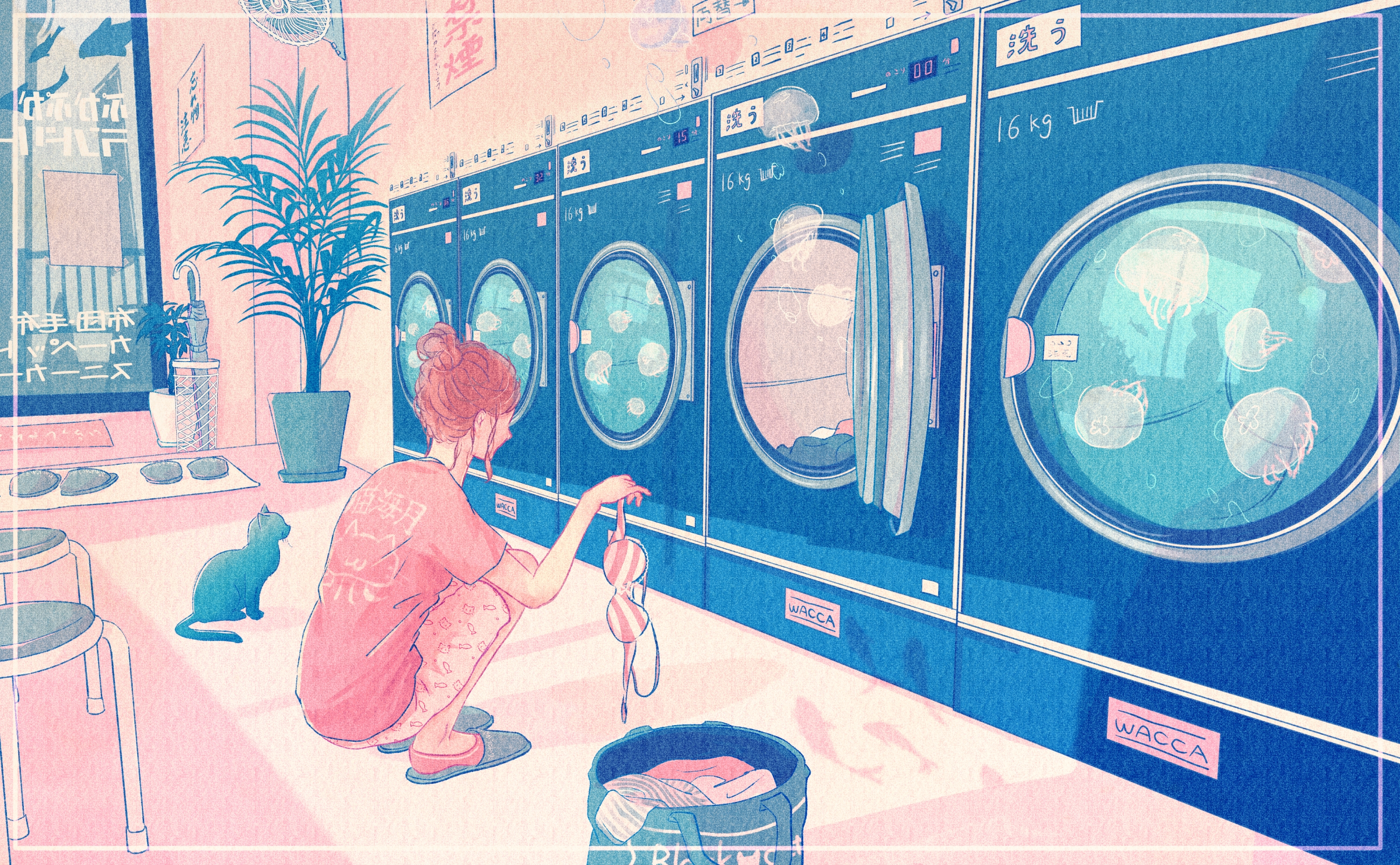 泡泡洗衣店插画图片壁纸
