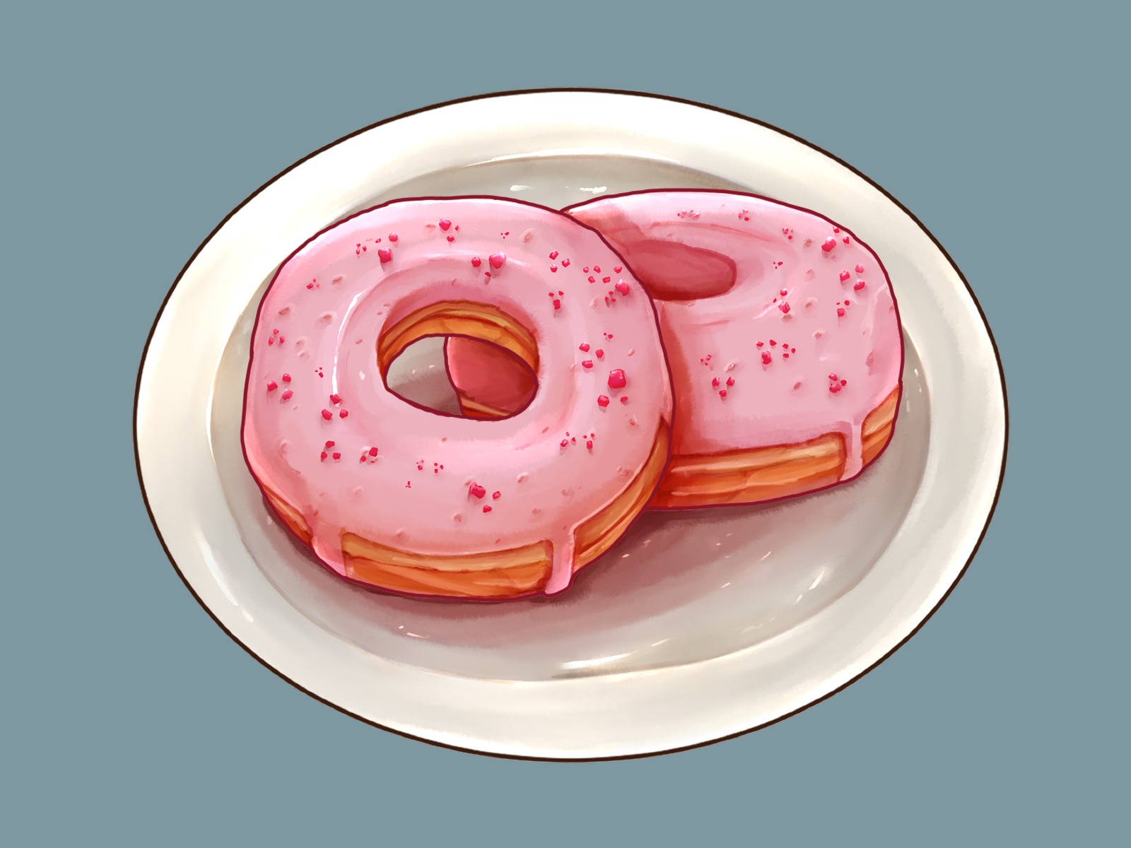 草莓甜甜圈插画图片壁纸