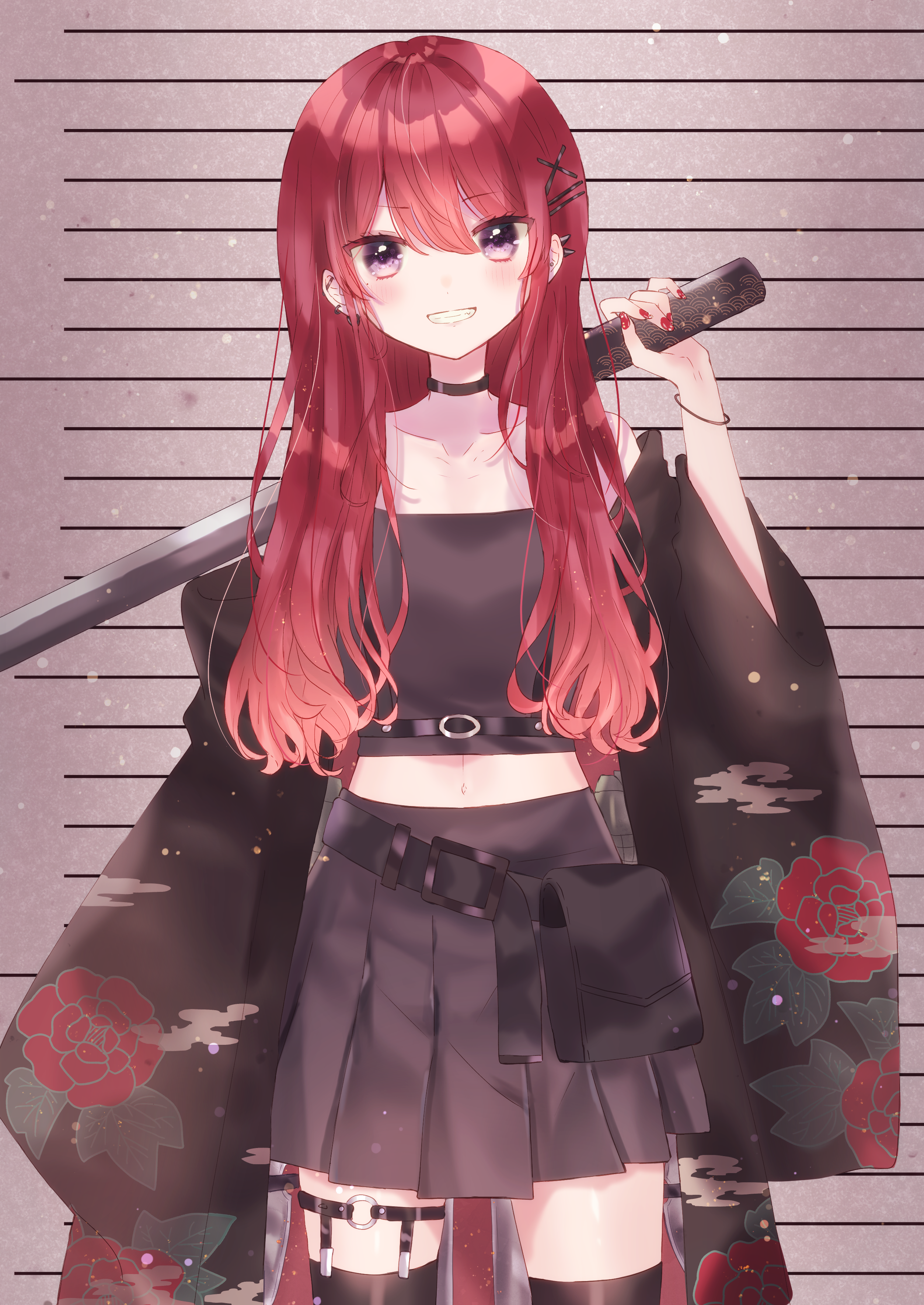 赤髪武装少女插画图片壁纸