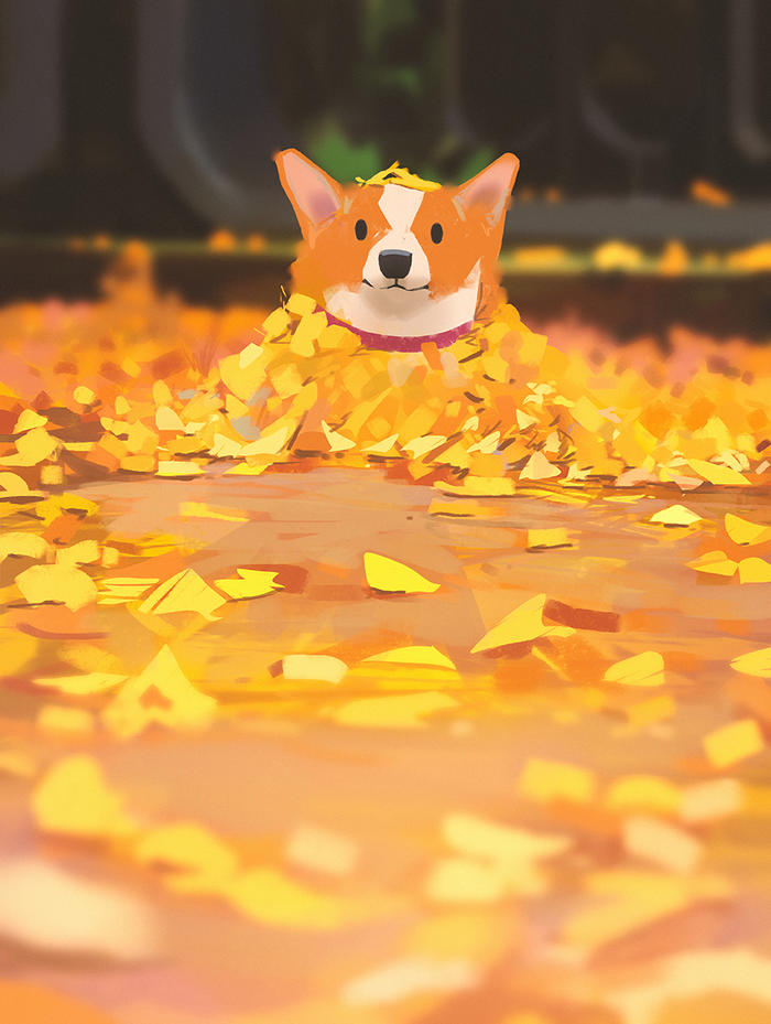 Autumn dogs插画图片壁纸