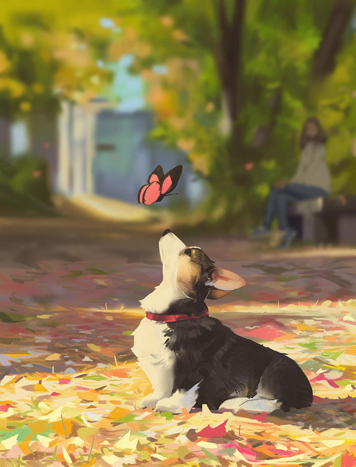 Autumn dogs插画图片壁纸