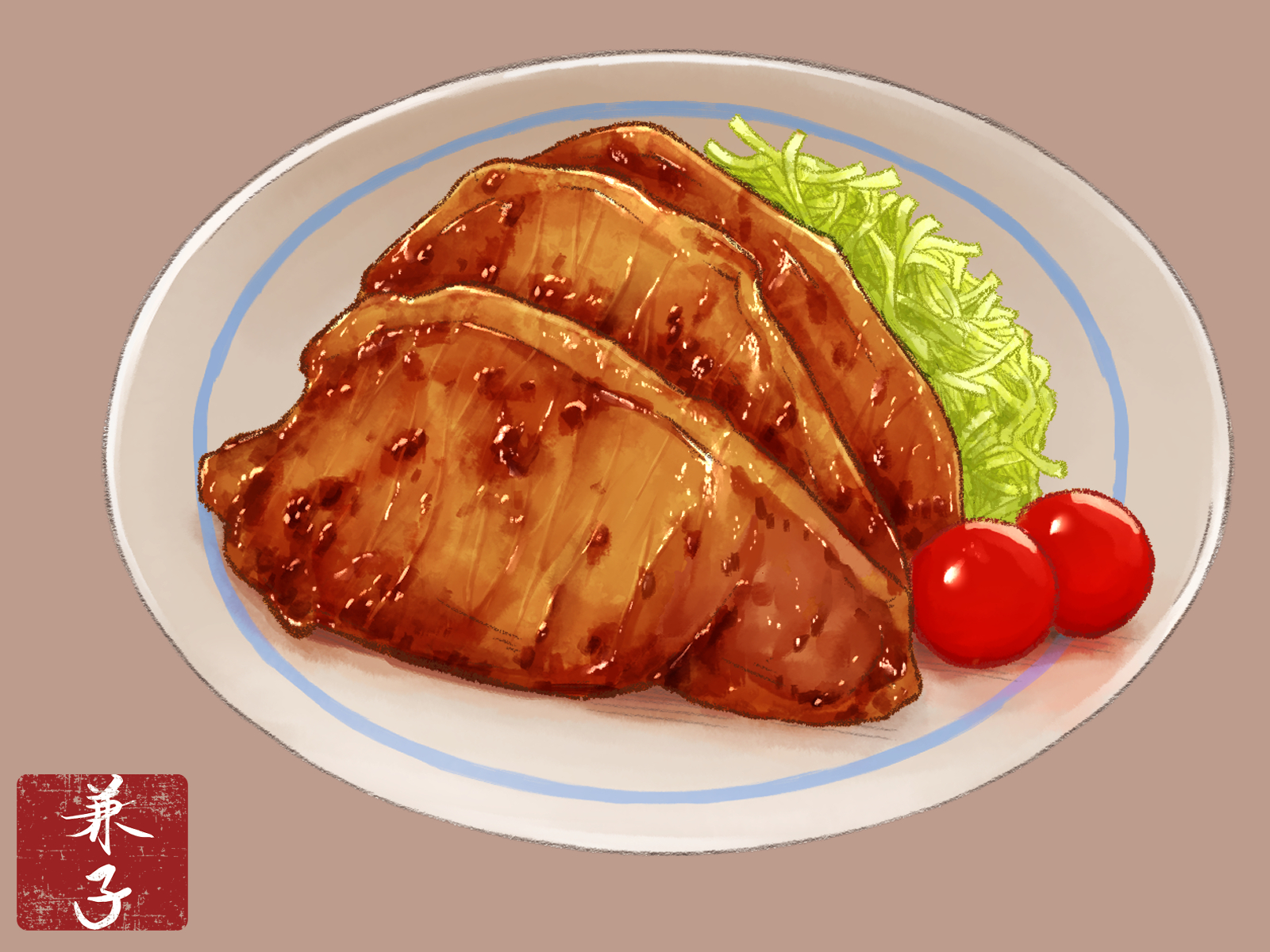 生姜烤猪肉插画图片壁纸