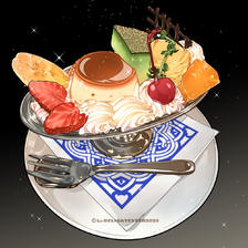 Mixed fruit pudding dessert插画图片壁纸