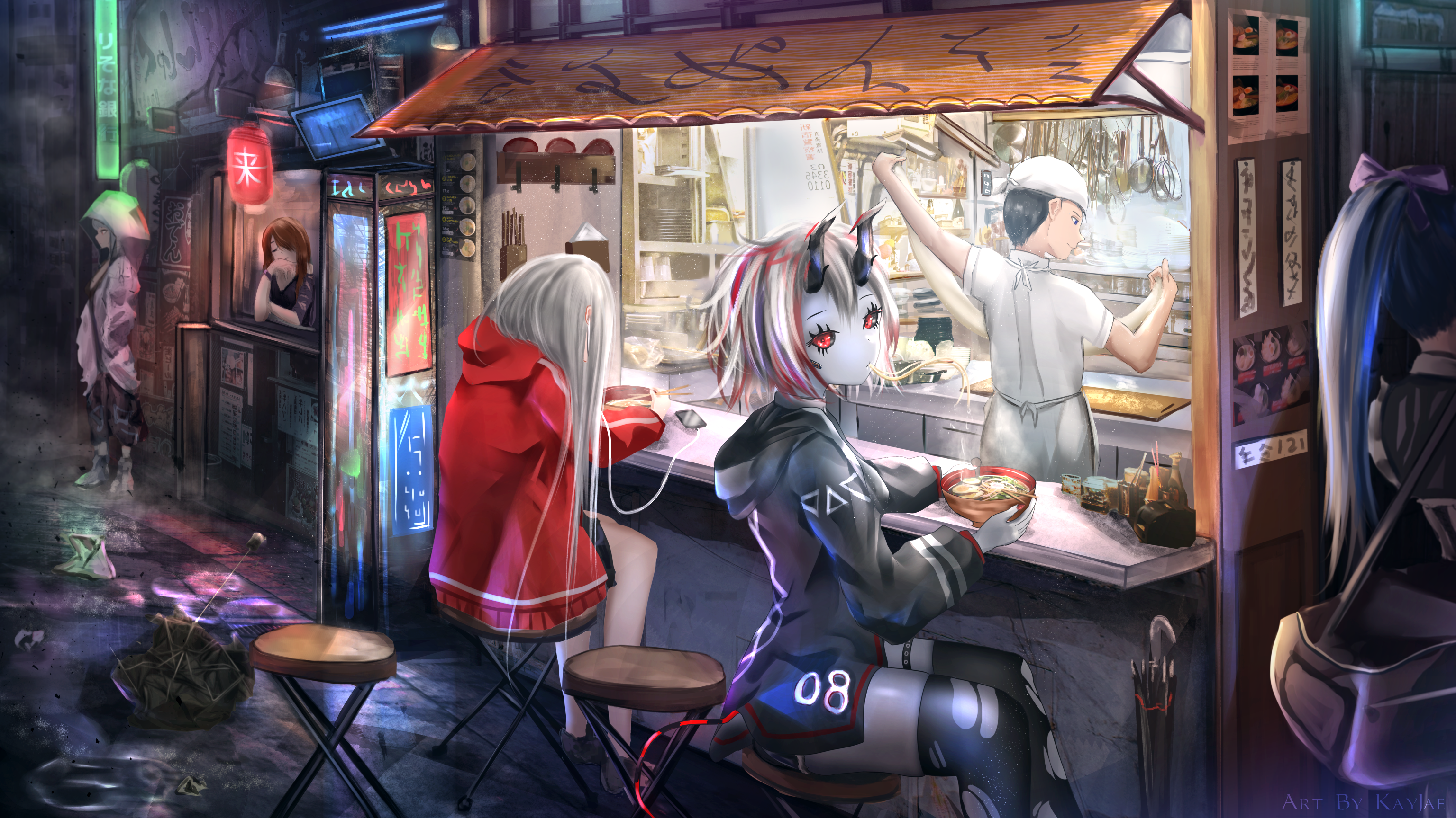 霓虹灯拉面插画图片壁纸