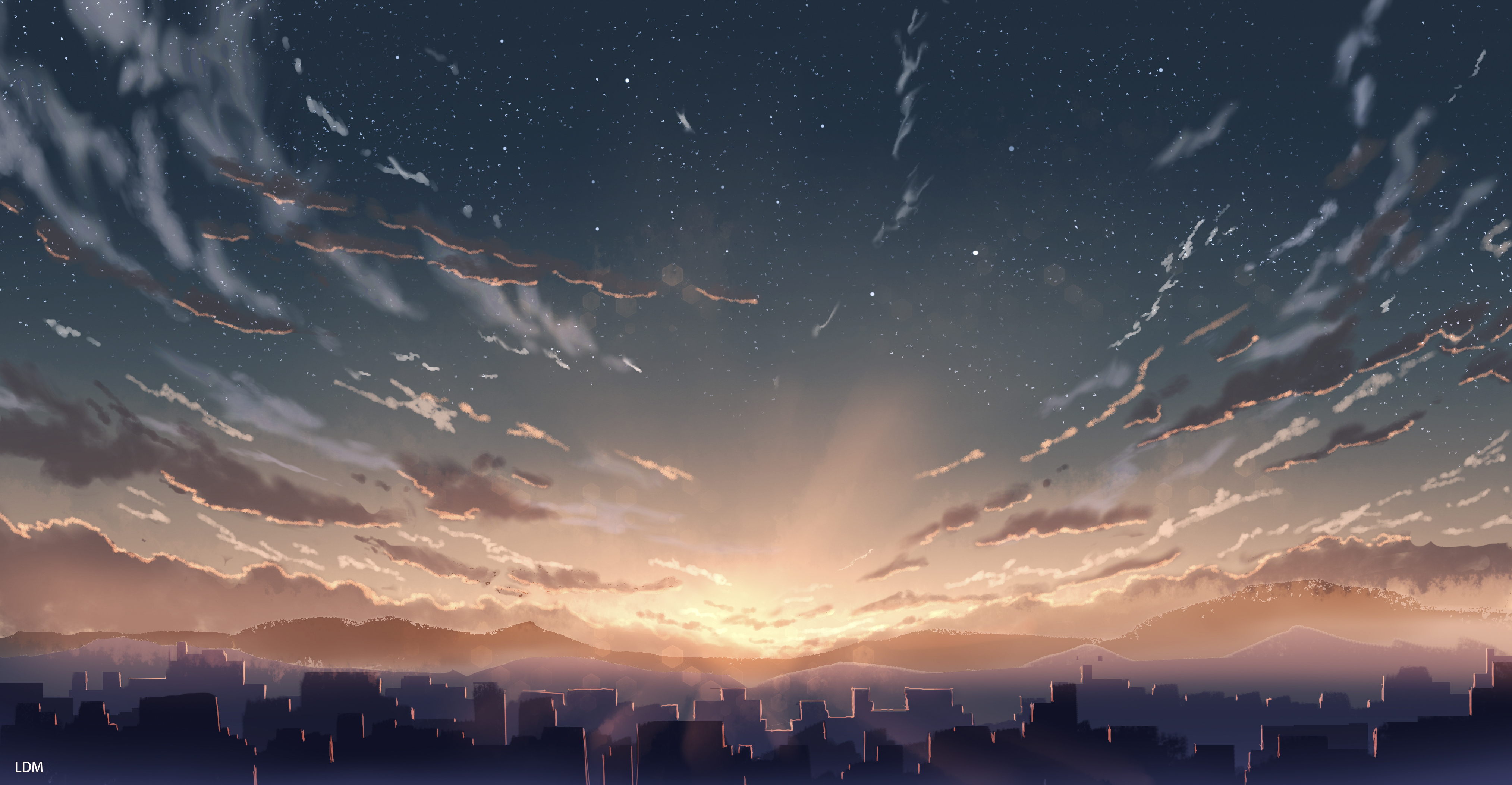 夕阳的天空插画图片壁纸