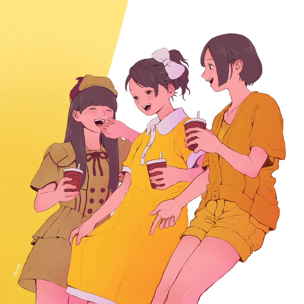 黄色服装的Perfume插画图片壁纸