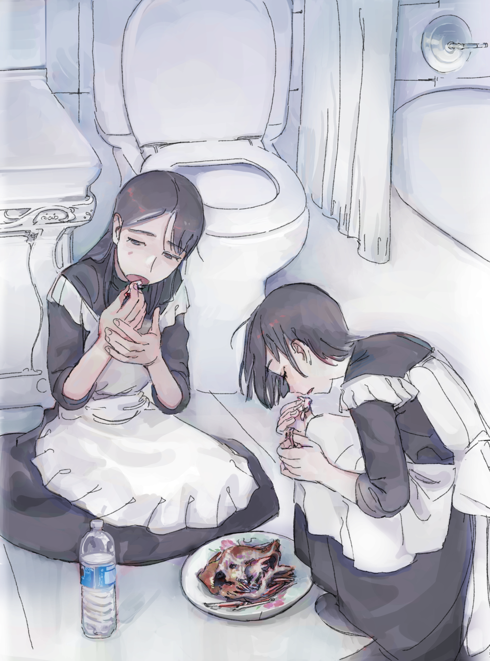 maids eating leftover chicken
