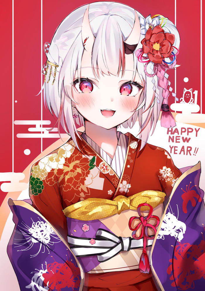 新年服装×短发小姐插画图片壁纸