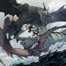 龙与鲨鱼插画图片壁纸