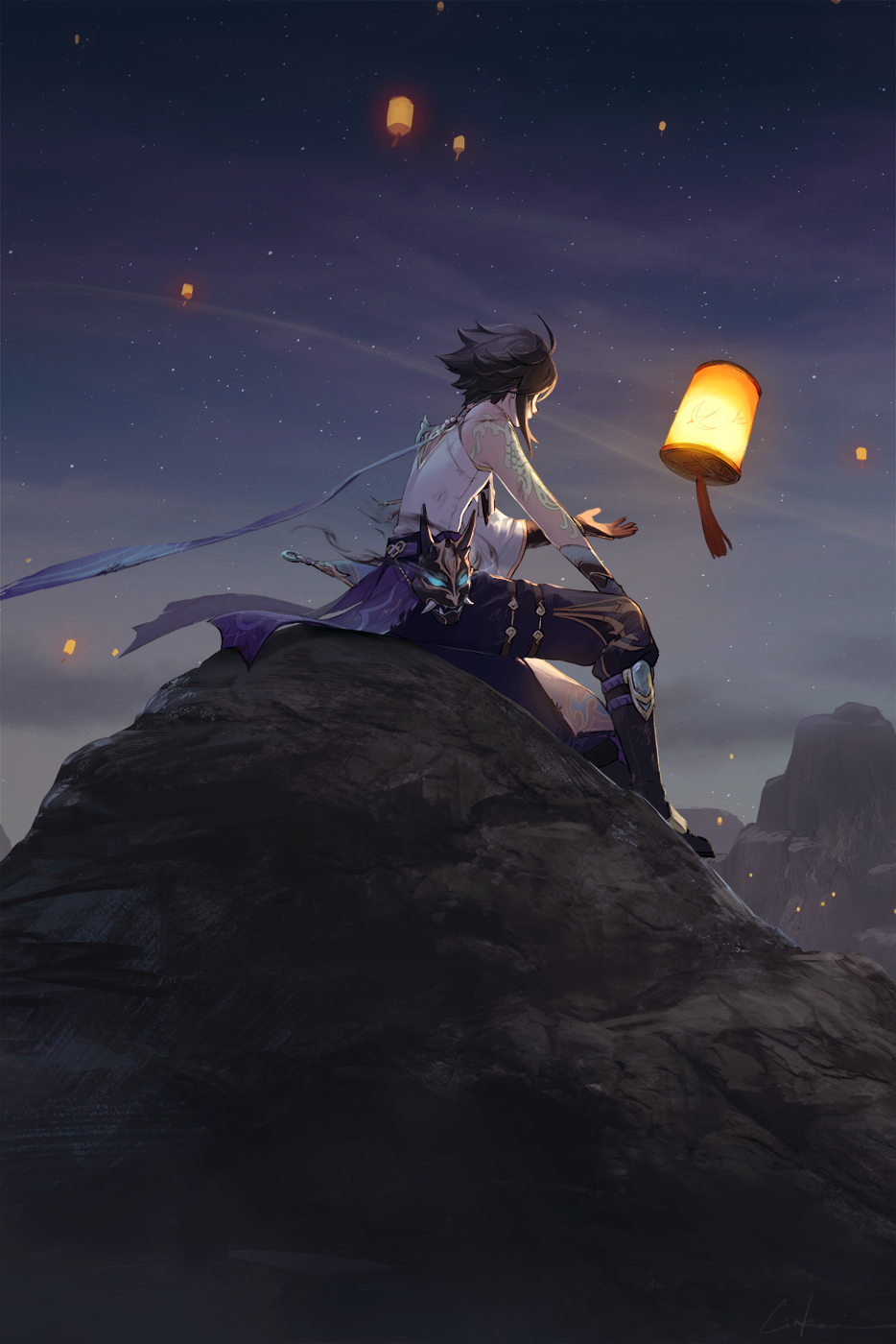 明霄灯海魈原神横图