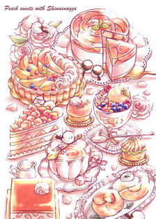 西玛埃纳加和桃甜点插画图片壁纸
