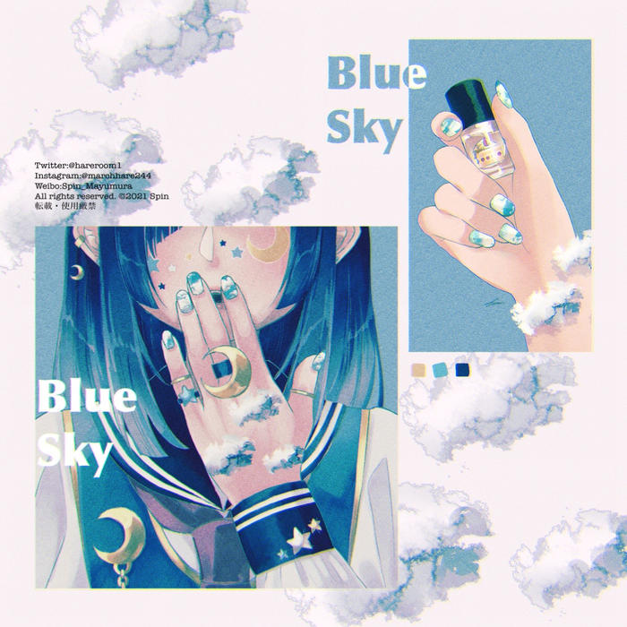 Blue Sky × nail art插画图片壁纸