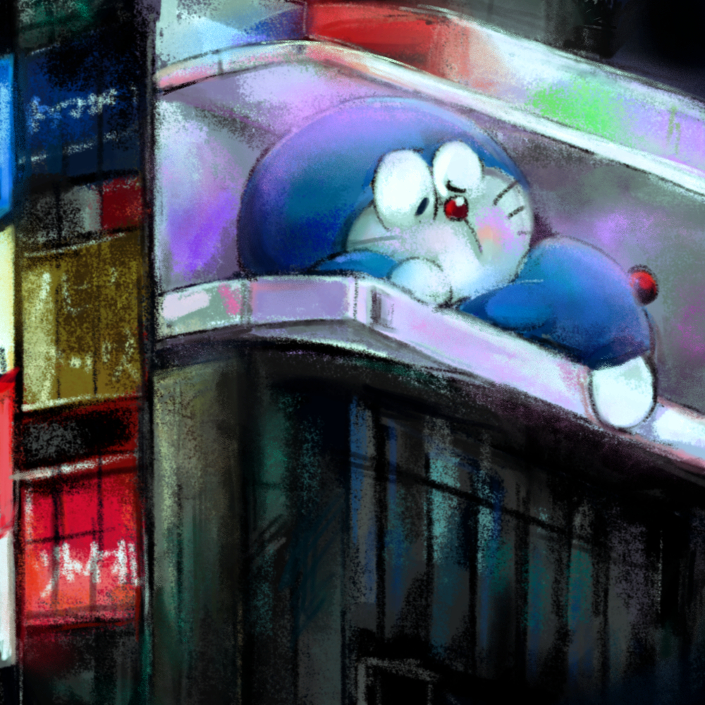 新宿的巨大猫插画图片壁纸